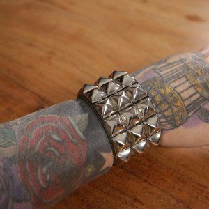 Handmade punk leather pyramid studs bracelet from the 90’s